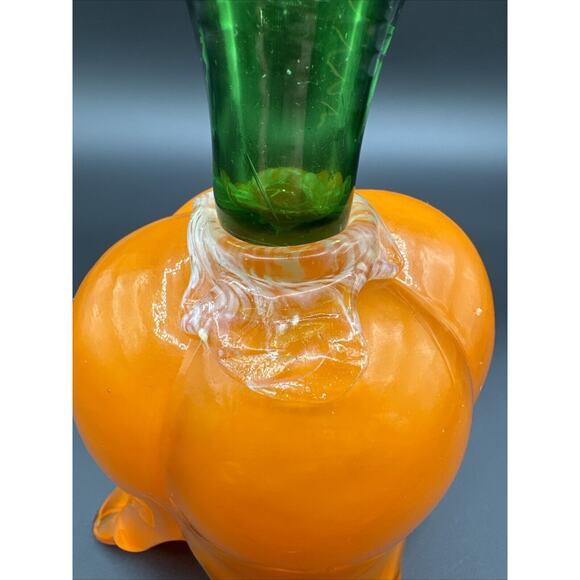 Blown Glass Tulip Flower Sculpture Candleholder Orange-Colored 7" Green Stem - Picture 4 of 8